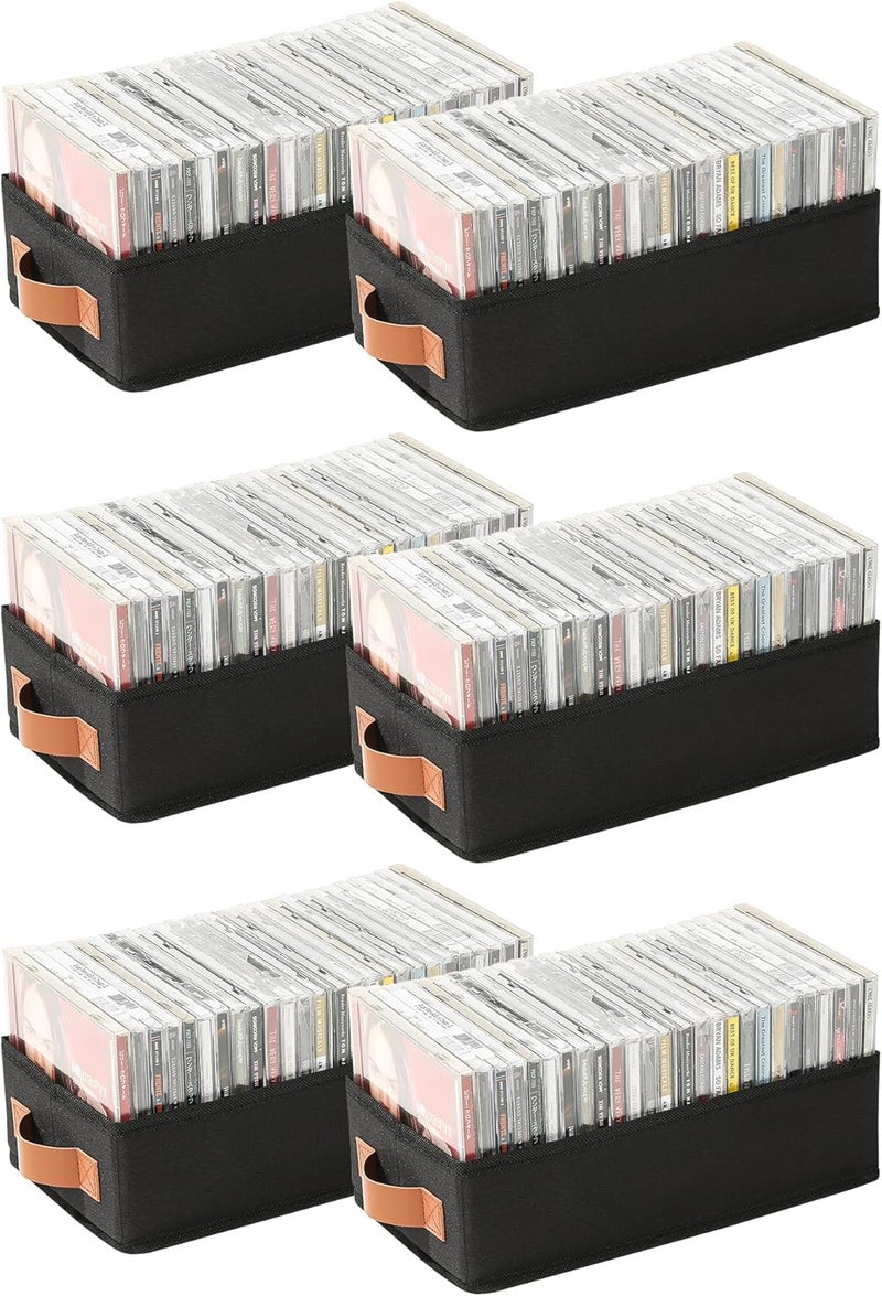 Wanapure CD Storage Boxes-6 Pack CD Case Holder Holds Up to 120 Full Jewel Cases, Foldable Storage Cabinets with Handle, Black - Image 1